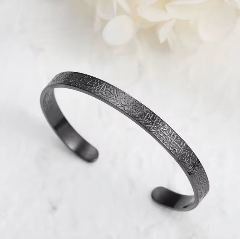 Islamic Ayatul Kursi Cuff Bracelet Muslim Quran Verses Bangle for Women Stainless Steel Arabic Calligraphy Messenger Jewelry